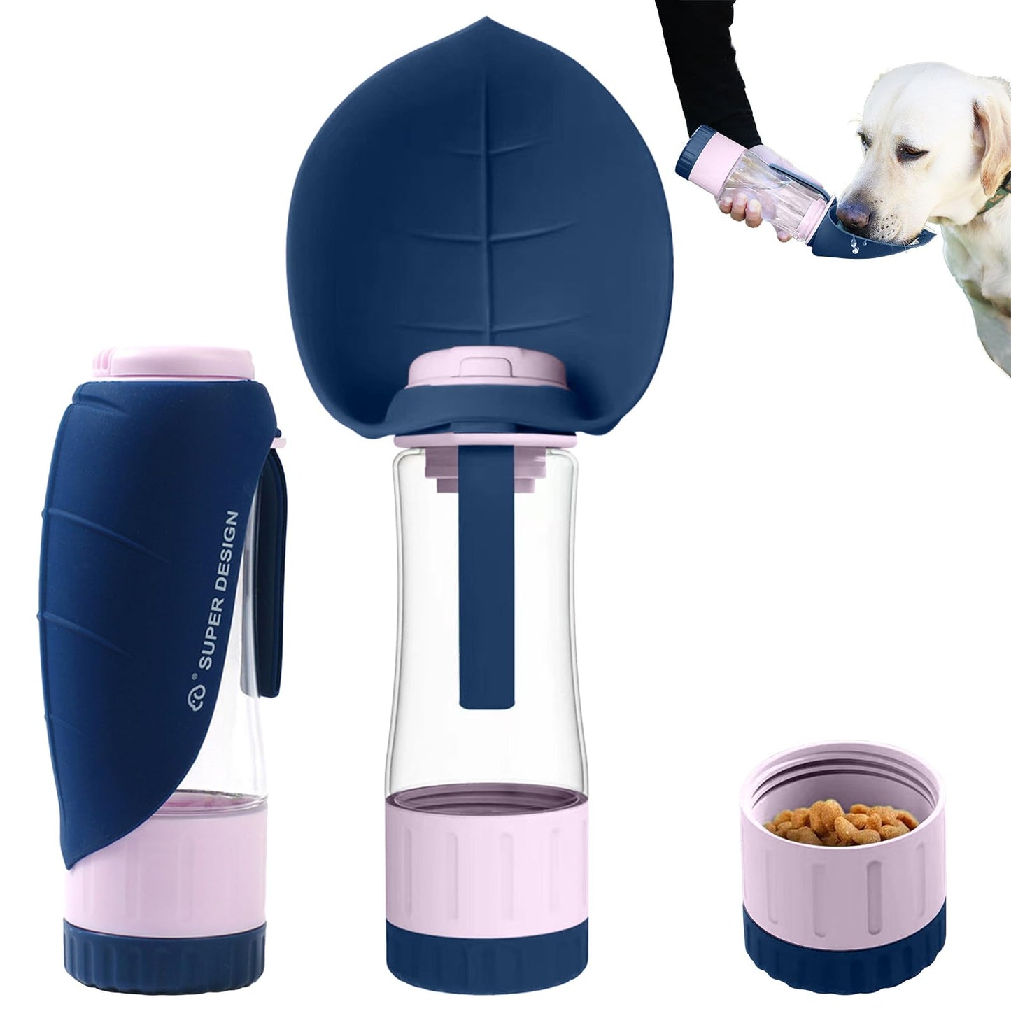 Food-Grade Portable Silicone Leak-Proof Pet Water Bottle with Food Container and Drinking Dispenser