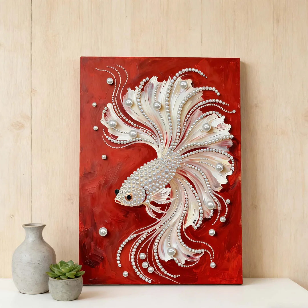 (30x40cm)DIY Pearl Painting Framed Koi Handmade Pearl Material Art Kit