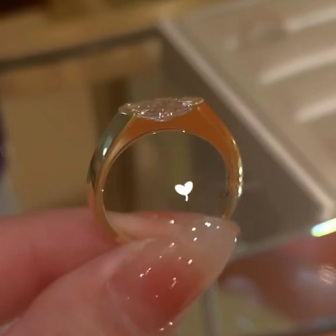 Handcrafted marquise diamond ring—featuring a translucent quality that sparkles brilliantly in sunlight!