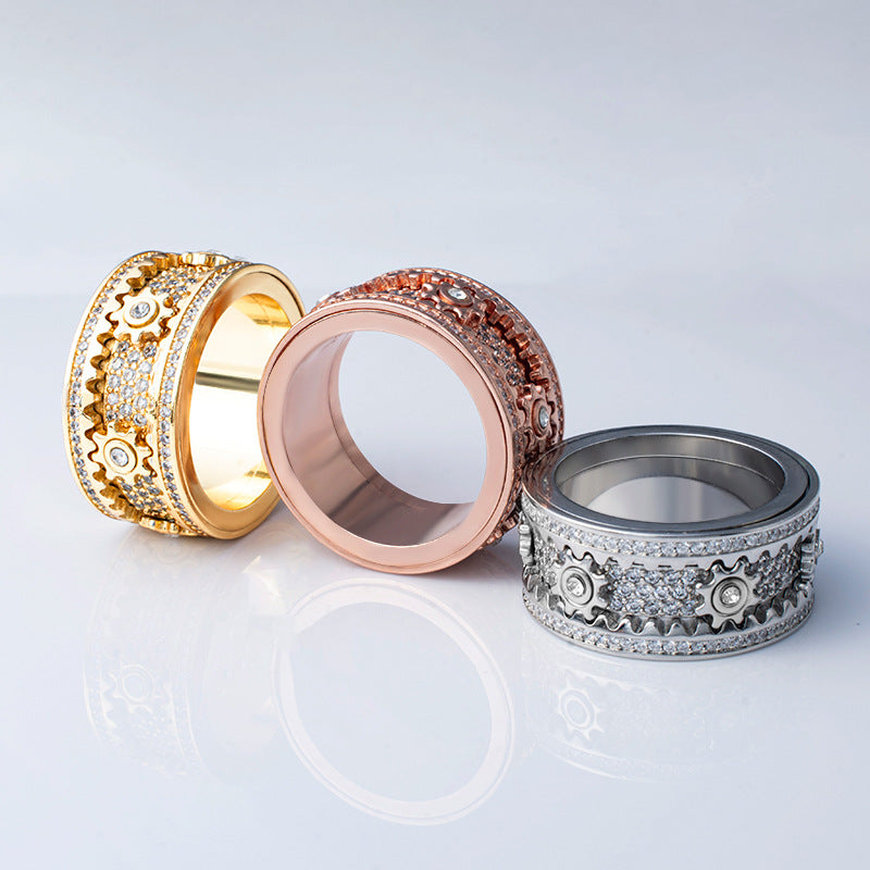 925 Sterling Silver Personalized Stress Reducing Rotatable Gear Ring
