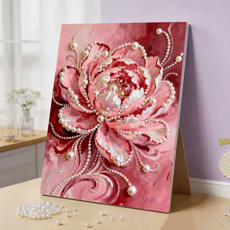 (40x50cm)DIY Pearl Painting Flower Framed Handmade Pearl Material Art Kit