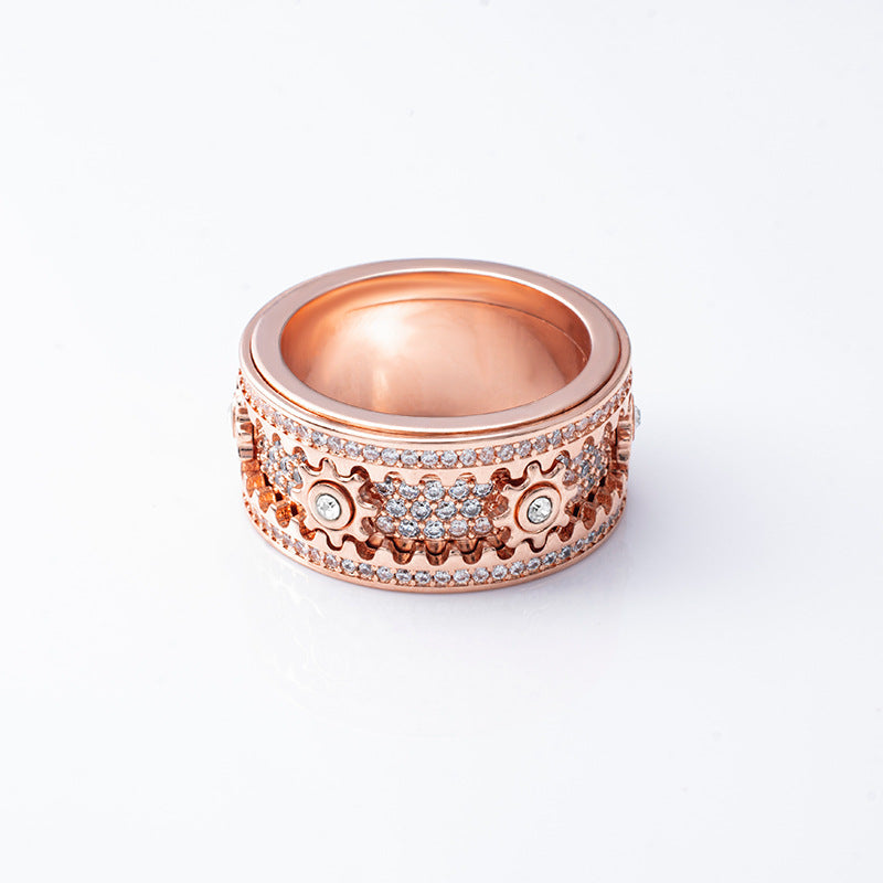 925 Sterling Silver Personalized Stress Reducing Rotatable Gear Ring