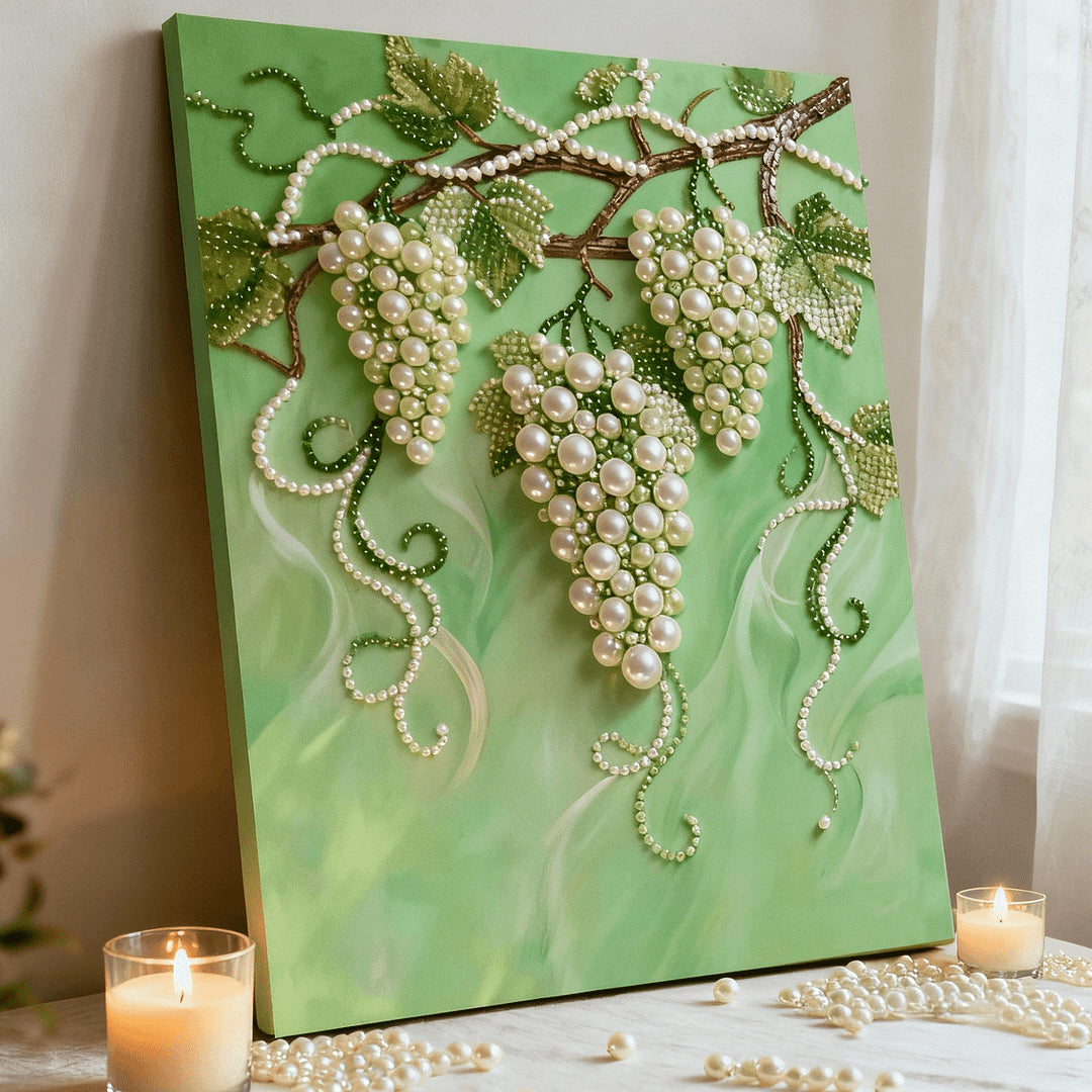 (40x50cm)DIY Pearl Painting Framed Grape Handmade Pearl Material Art Kit