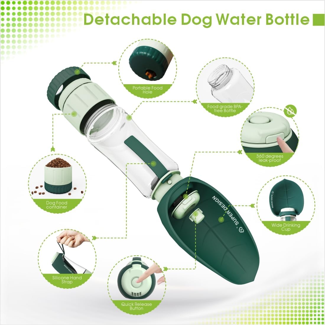 Food-Grade Portable Silicone Leak-Proof Pet Water Bottle with Food Container and Drinking Dispenser