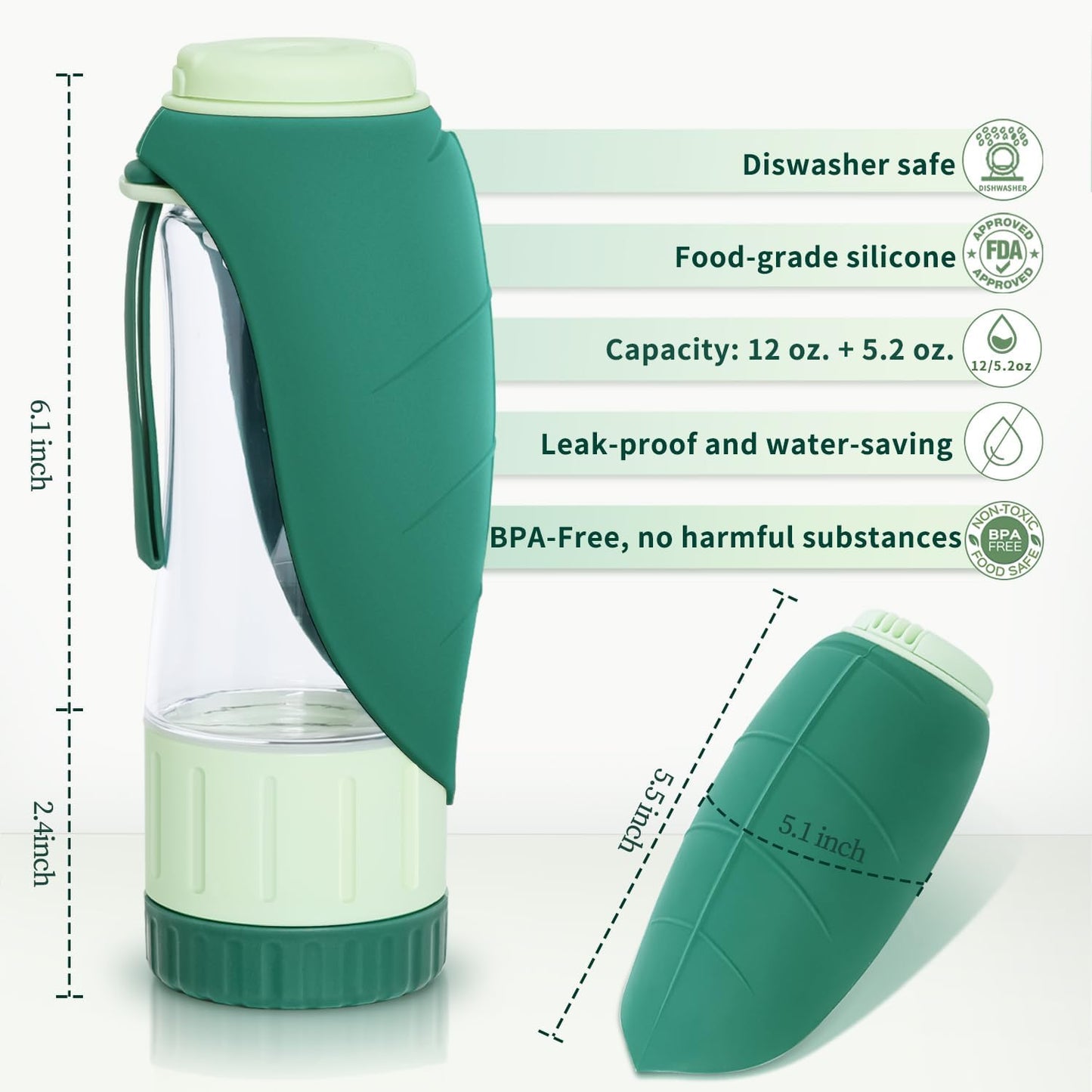 Food-Grade Portable Silicone Leak-Proof Pet Water Bottle with Food Container and Drinking Dispenser