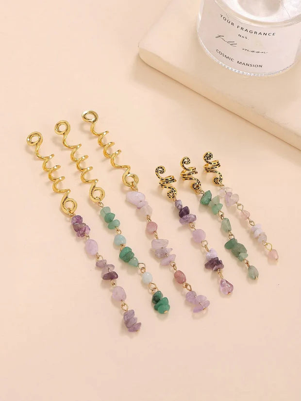 Natural Crystal Stone Spiral Hair Accessory | Braids & Dreadlock-Specific Band ✨ Infuse Magic into Every Strand ✨
