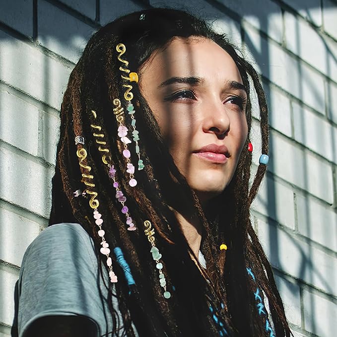 Natural Crystal Stone Spiral Hair Accessory | Braids & Dreadlock-Specific Band ✨ Infuse Magic into Every Strand ✨