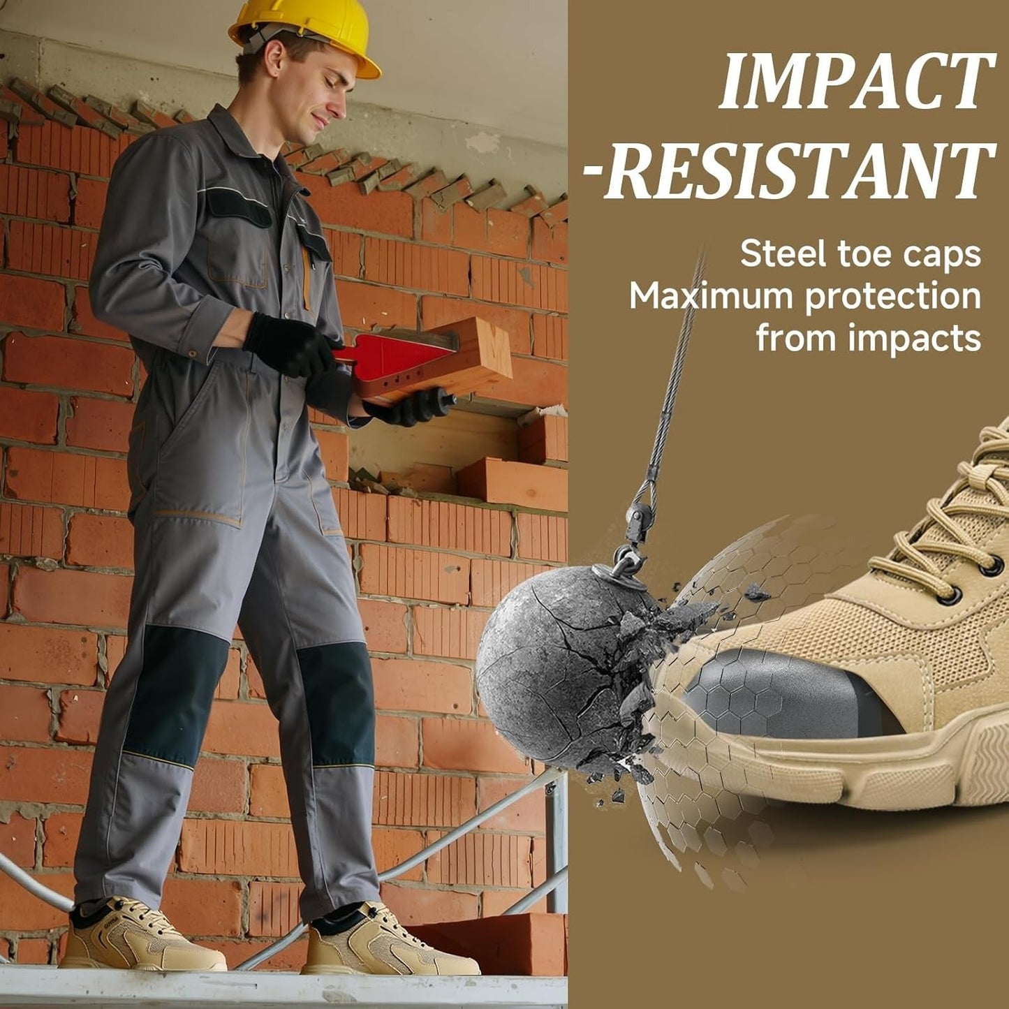 One-piece high-strength safety shoes, capable of withstanding a 3,000-pound heavy object impact, puncture-resistant, lightweight and breathable