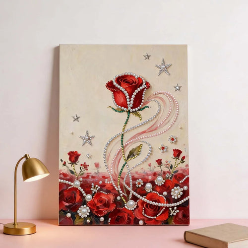 (30x40cm)DIY Pearl Painting Framed Rose Flower Handmade Pearl Material Art Kit