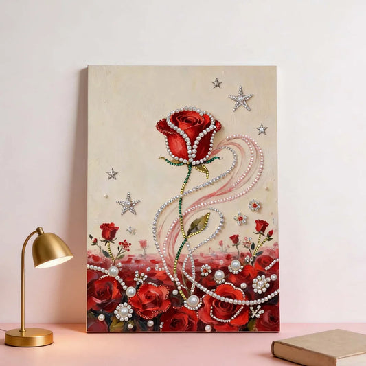 (30x40cm)DIY Pearl Painting Framed Rose Flower Handmade Pearl Material Art Kit