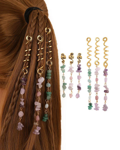 Natural Crystal Stone Spiral Hair Accessory | Braids & Dreadlock-Specific Band ✨ Infuse Magic into Every Strand ✨