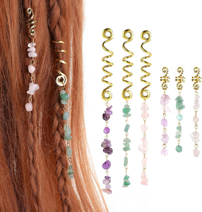 Natural Crystal Stone Spiral Hair Accessory | Braids & Dreadlock-Specific Band ✨ Infuse Magic into Every Strand ✨