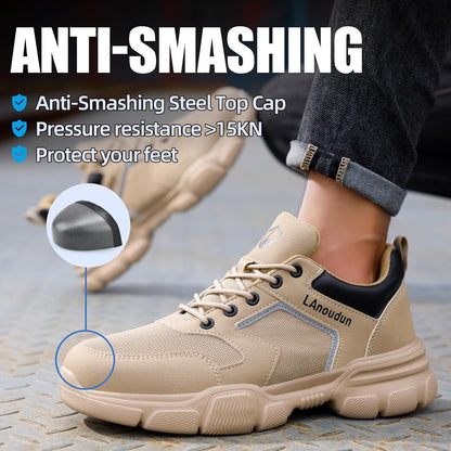 One-piece high-strength safety shoes, capable of withstanding a 3,000-pound heavy object impact, puncture-resistant, lightweight and breathable