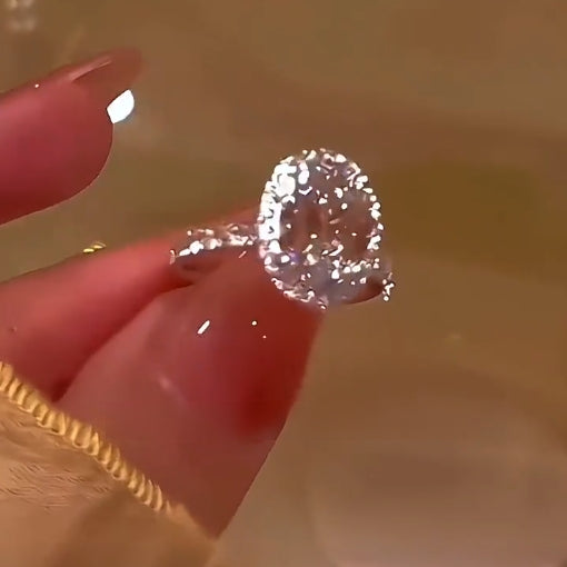 Handcrafted oversized pigeon egg diamond ring—set with 266 diamonds, Semi-Transparent & Sparkling in Sunlight!