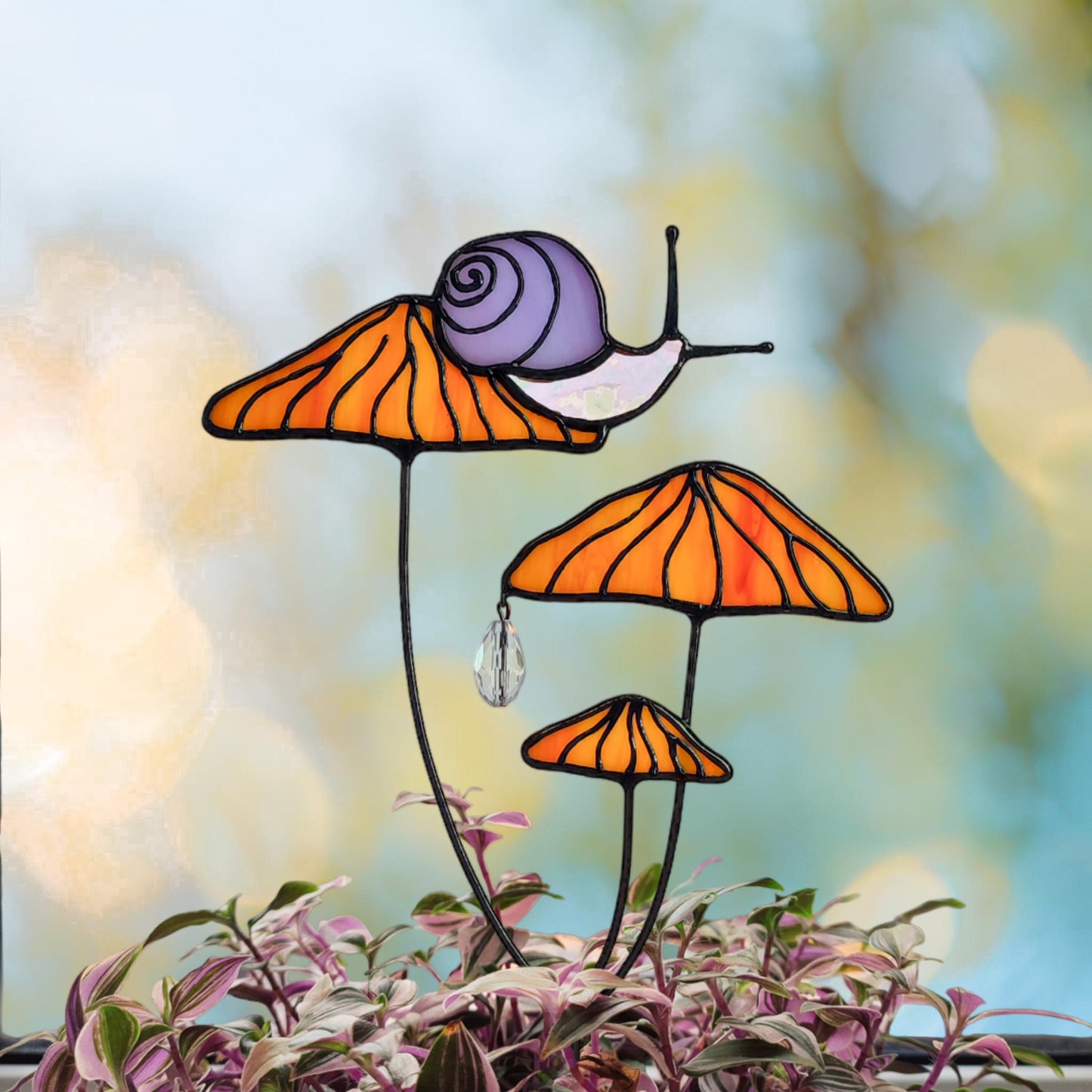 Magical Snail on Orange Mushroom Plant Stake🎁Perfect christmas Gift for Friend