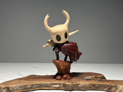 Hollow Knight Inspired Walnut Wood Sculpture • Magnetic Detachable Figurine • Wood Carving Gift