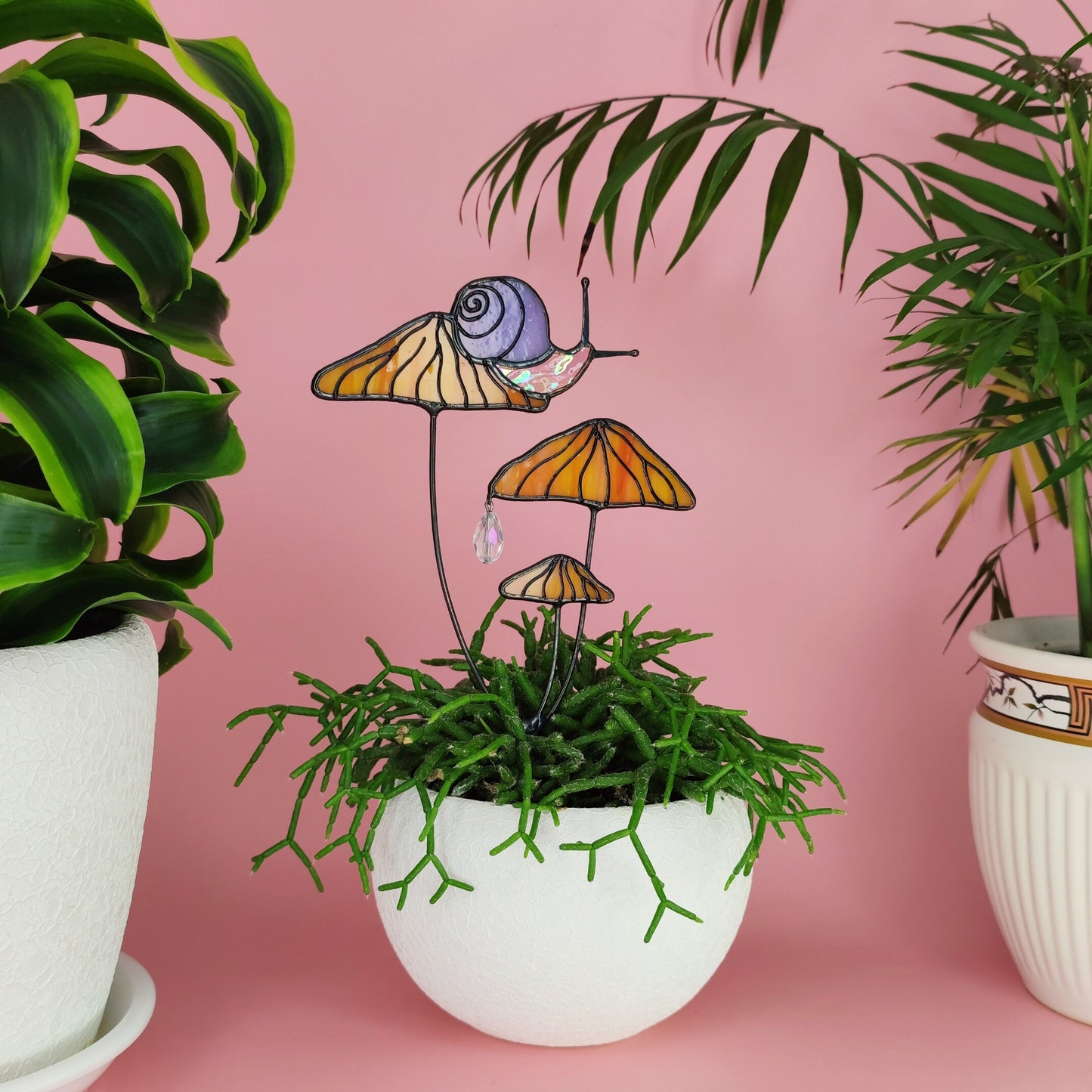 Magical Snail on Orange Mushroom Plant Stake🎁Perfect christmas Gift for Friend