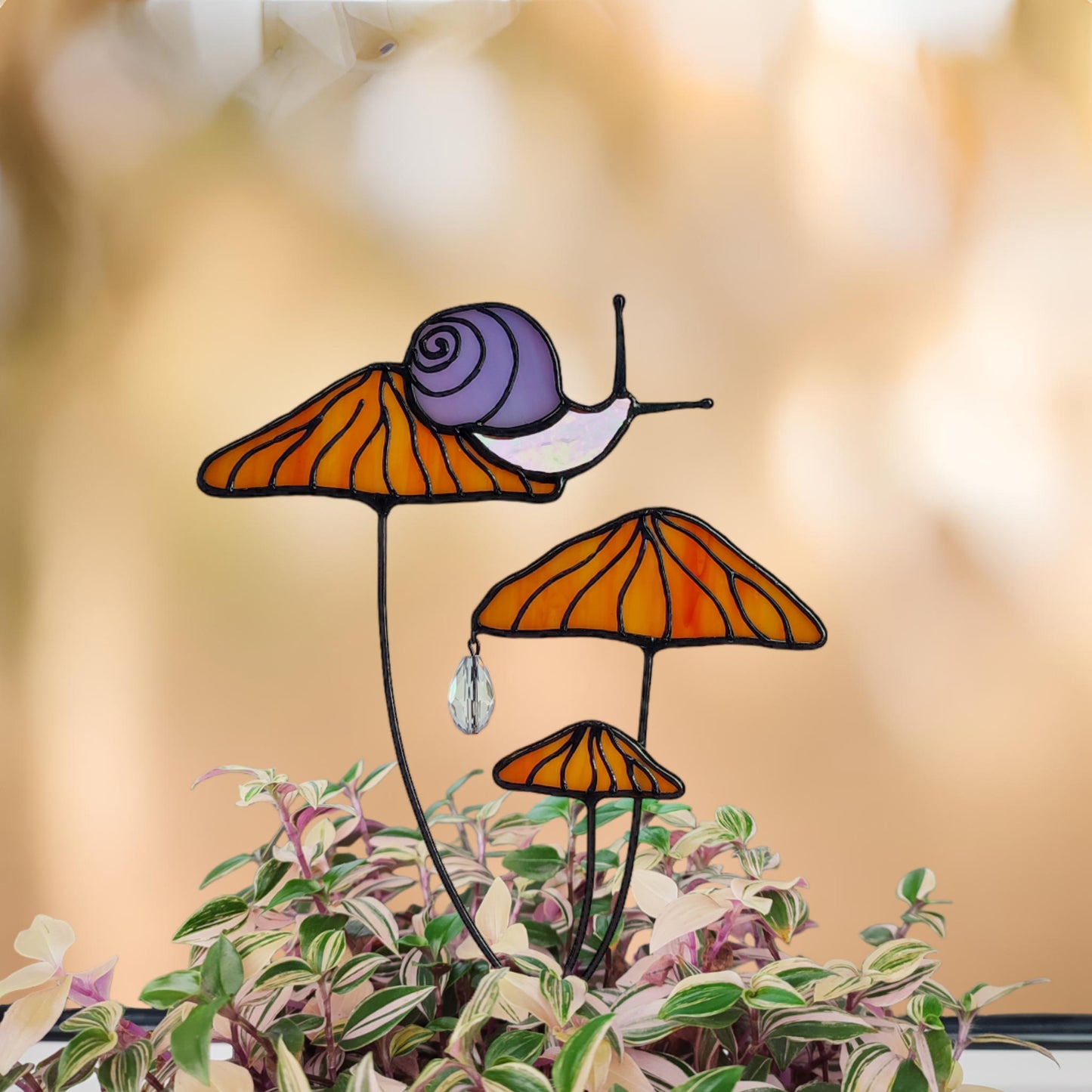 Magical Snail on Orange Mushroom Plant Stake🎁Perfect christmas Gift for Friend