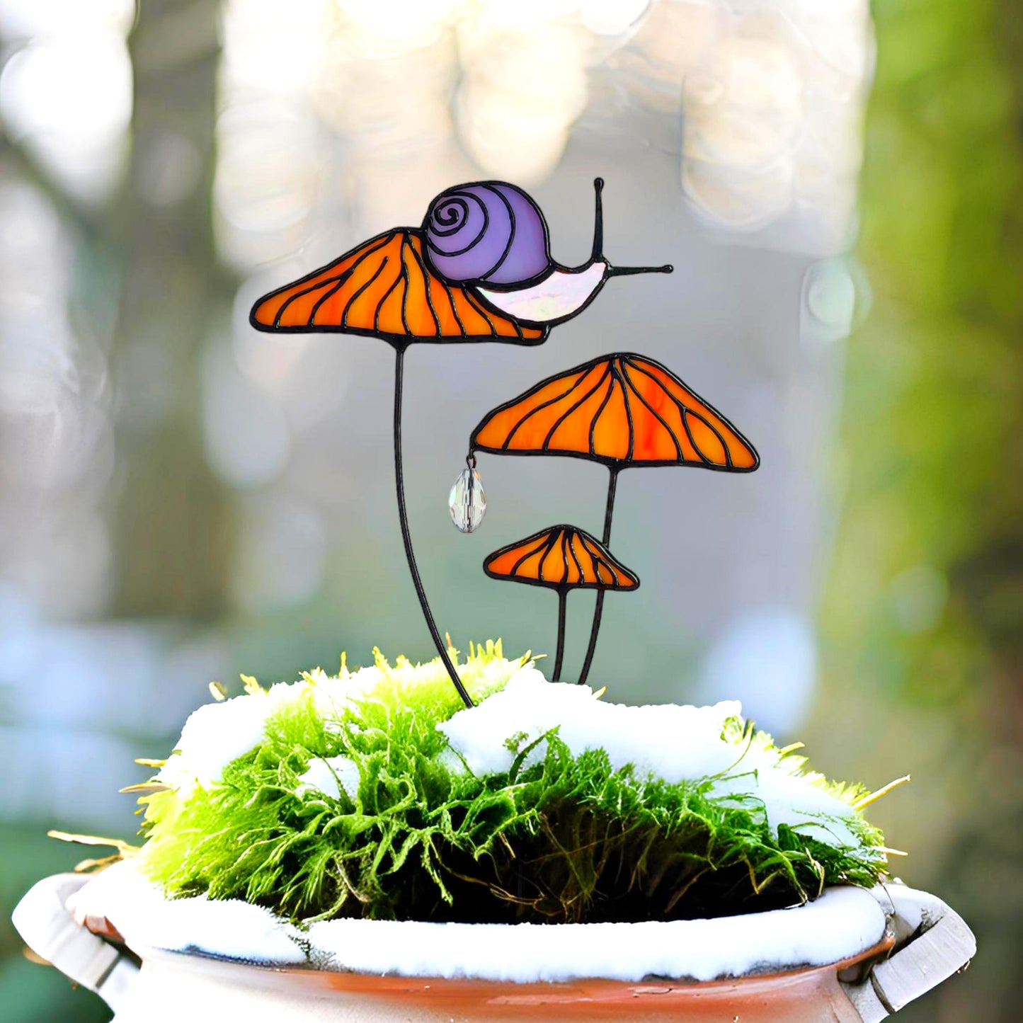 Magical Snail on Orange Mushroom Plant Stake🎁Perfect christmas Gift for Friend