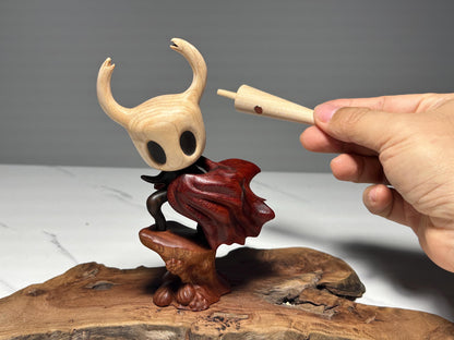 Hollow Knight Inspired Walnut Wood Sculpture • Magnetic Detachable Figurine • Wood Carving Gift