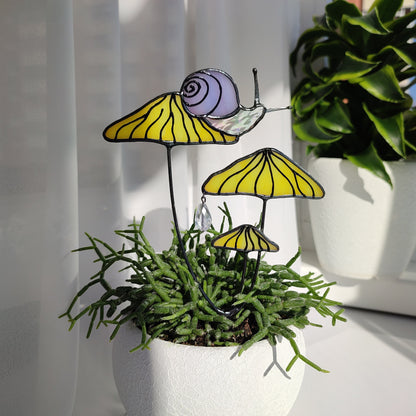 Magical Snail on Orange Mushroom Plant Stake🎁Perfect christmas Gift for Friend