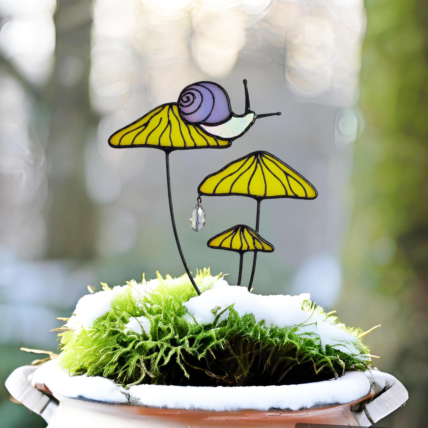 Magical Snail on Orange Mushroom Plant Stake🎁Perfect christmas Gift for Friend