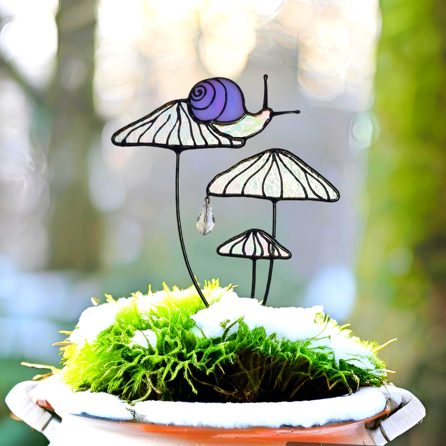 Magical Snail on Orange Mushroom Plant Stake🎁Perfect christmas Gift for Friend