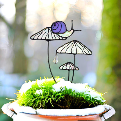 Magical Snail on Orange Mushroom Plant Stake🎁Perfect christmas Gift for Friend