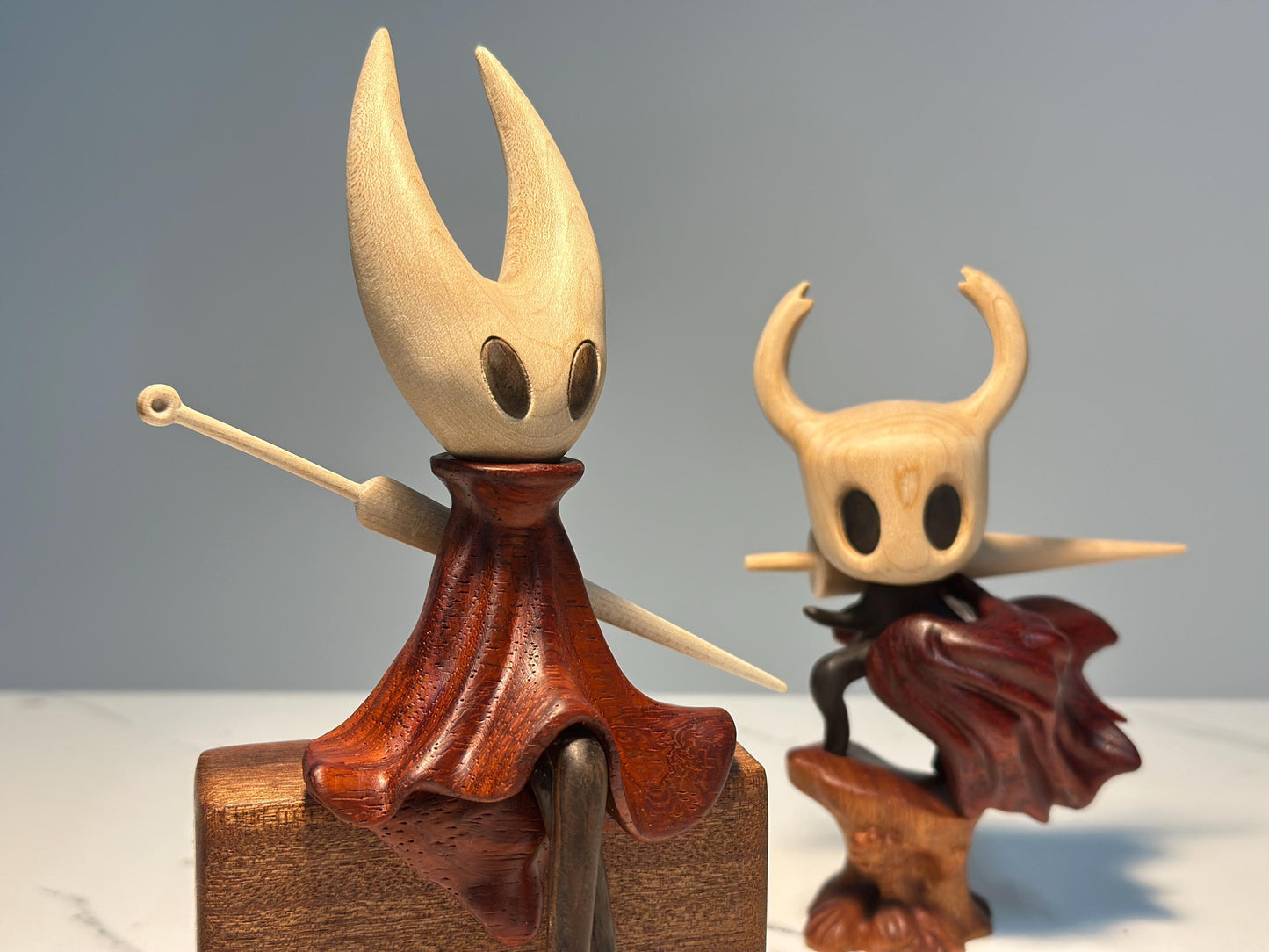 Hollow Knight Inspired Walnut Wood Sculpture • Magnetic Detachable Figurine • Wood Carving Gift