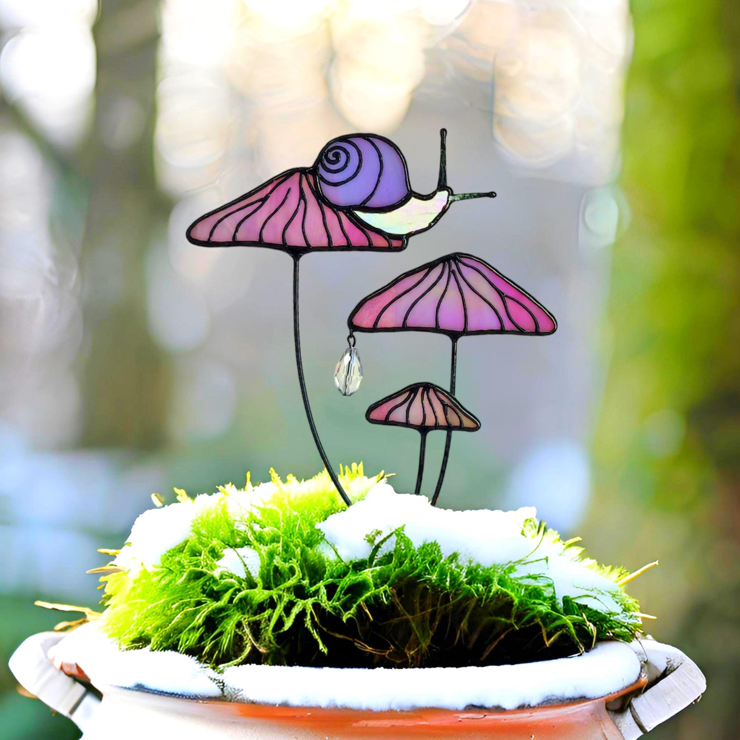 Magical Snail on Orange Mushroom Plant Stake🎁Perfect christmas Gift for Friend