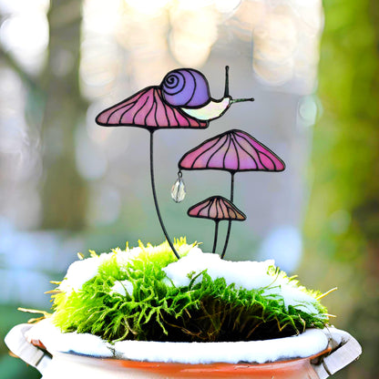 Magical Snail on Orange Mushroom Plant Stake🎁Perfect christmas Gift for Friend