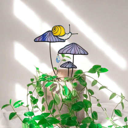 Magical Snail on Orange Mushroom Plant Stake🎁Perfect christmas Gift for Friend