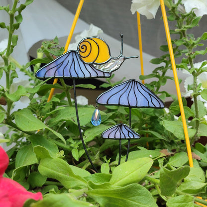 Magical Snail on Orange Mushroom Plant Stake🎁Perfect christmas Gift for Friend