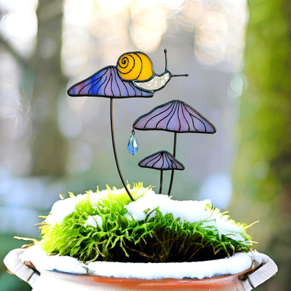 Magical Snail on Orange Mushroom Plant Stake🎁Perfect christmas Gift for Friend
