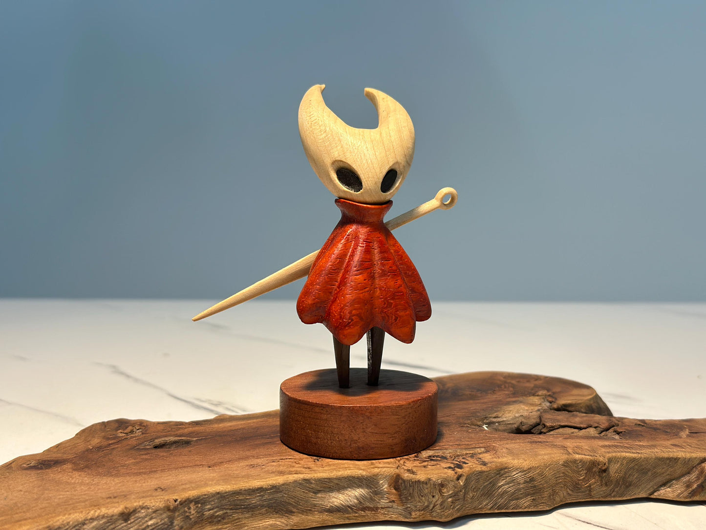 Hollow Knight Inspired Walnut Wood Sculpture • Magnetic Detachable Figurine • Wood Carving Gift