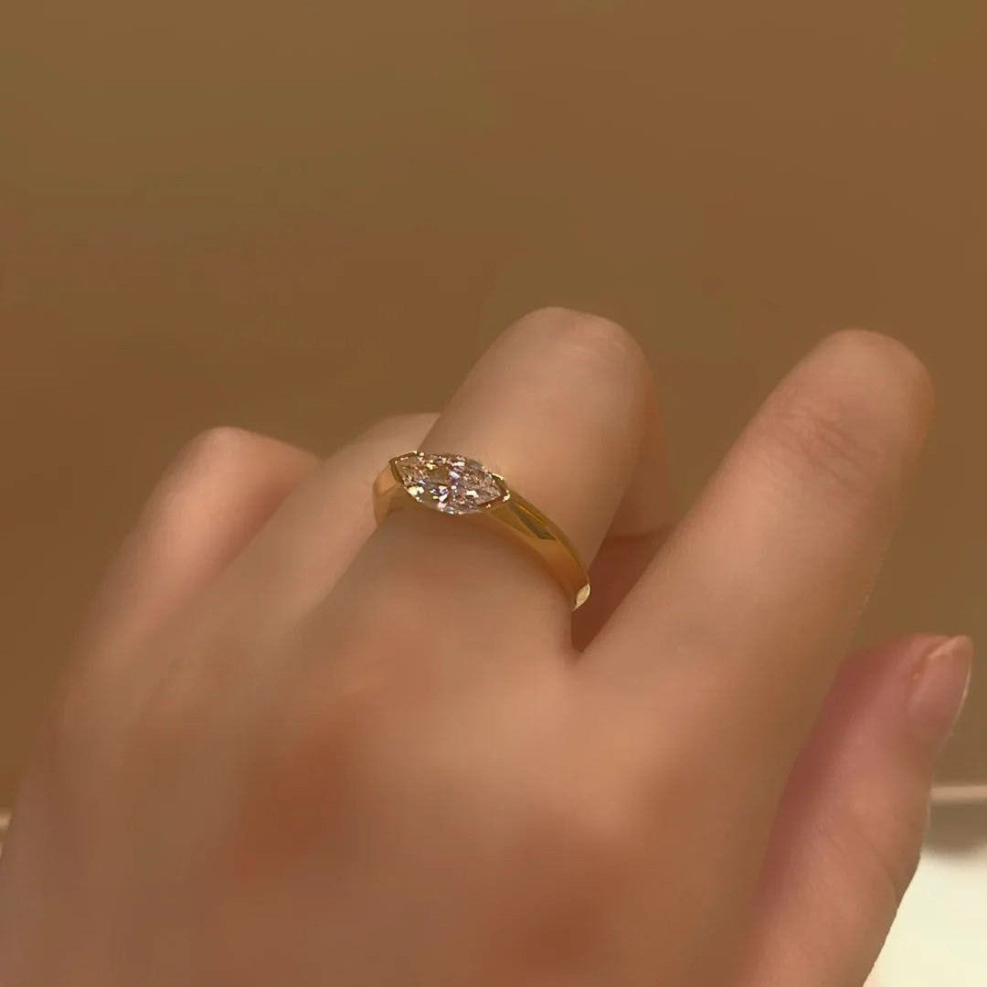 Handcrafted marquise diamond ring, adjustable size & Sparkling in Sunlight!