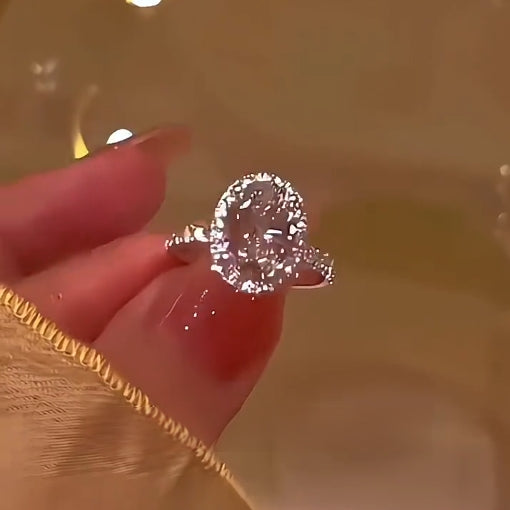 Handcrafted oversized pigeon egg diamond ring—set with 266 diamonds, Semi-Transparent & Sparkling in Sunlight!