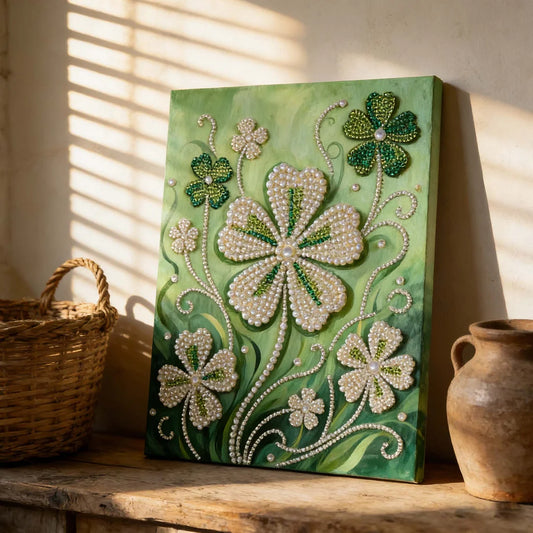 (30x40cm)DIY Pearl Painting Framed Lucky Leaf Handmade Pearl Material Art Kit