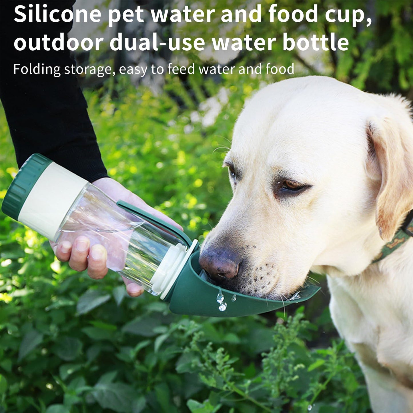 Food-Grade Portable Silicone Leak-Proof Pet Water Bottle with Food Container and Drinking Dispenser
