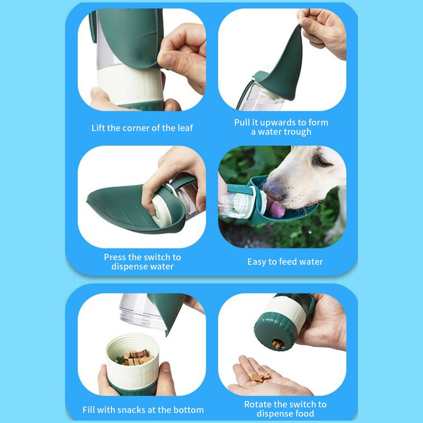 Food-Grade Portable Silicone Leak-Proof Pet Water Bottle with Food Container and Drinking Dispenser