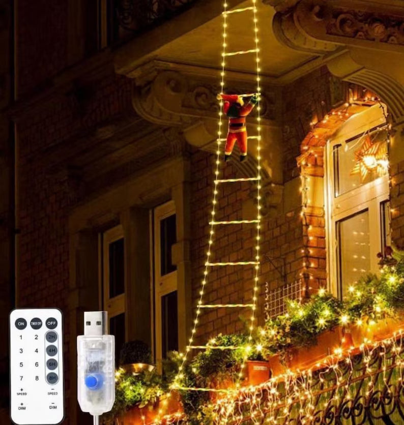 LED Santa Claus Climbing Ladder Light | USB Plug | 8 Flashing Modes