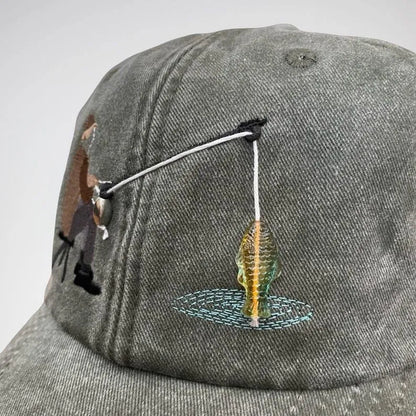 🧢Embroidered Fisherman Hat with Pull-Up Glass Fish