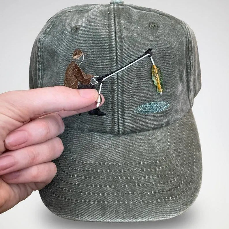 🧢Embroidered Fisherman Hat with Pull-Up Glass Fish