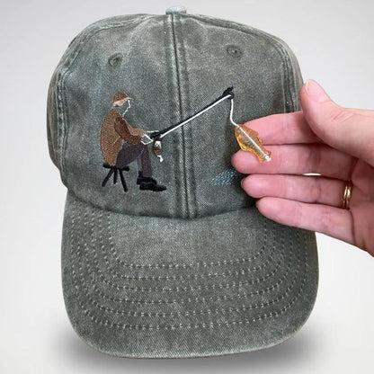 🧢Embroidered Fisherman Hat with Pull-Up Glass Fish