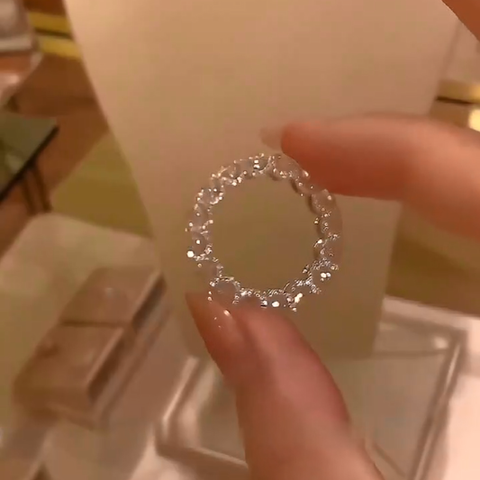 925 Sterling Silver Full Star River Diamond Ring, Handmade with 266 Diamonds