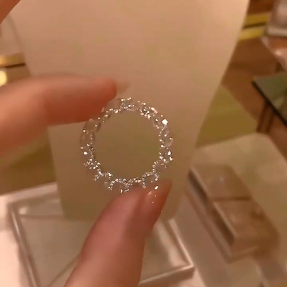 925 Sterling Silver Full Star River Diamond Ring, Handmade with 266 Diamonds